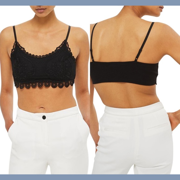 NWT Topshop Crochet Bralette in Black   [SZ‎ 6 US/ 10 UK ] - Picture 1 of 8